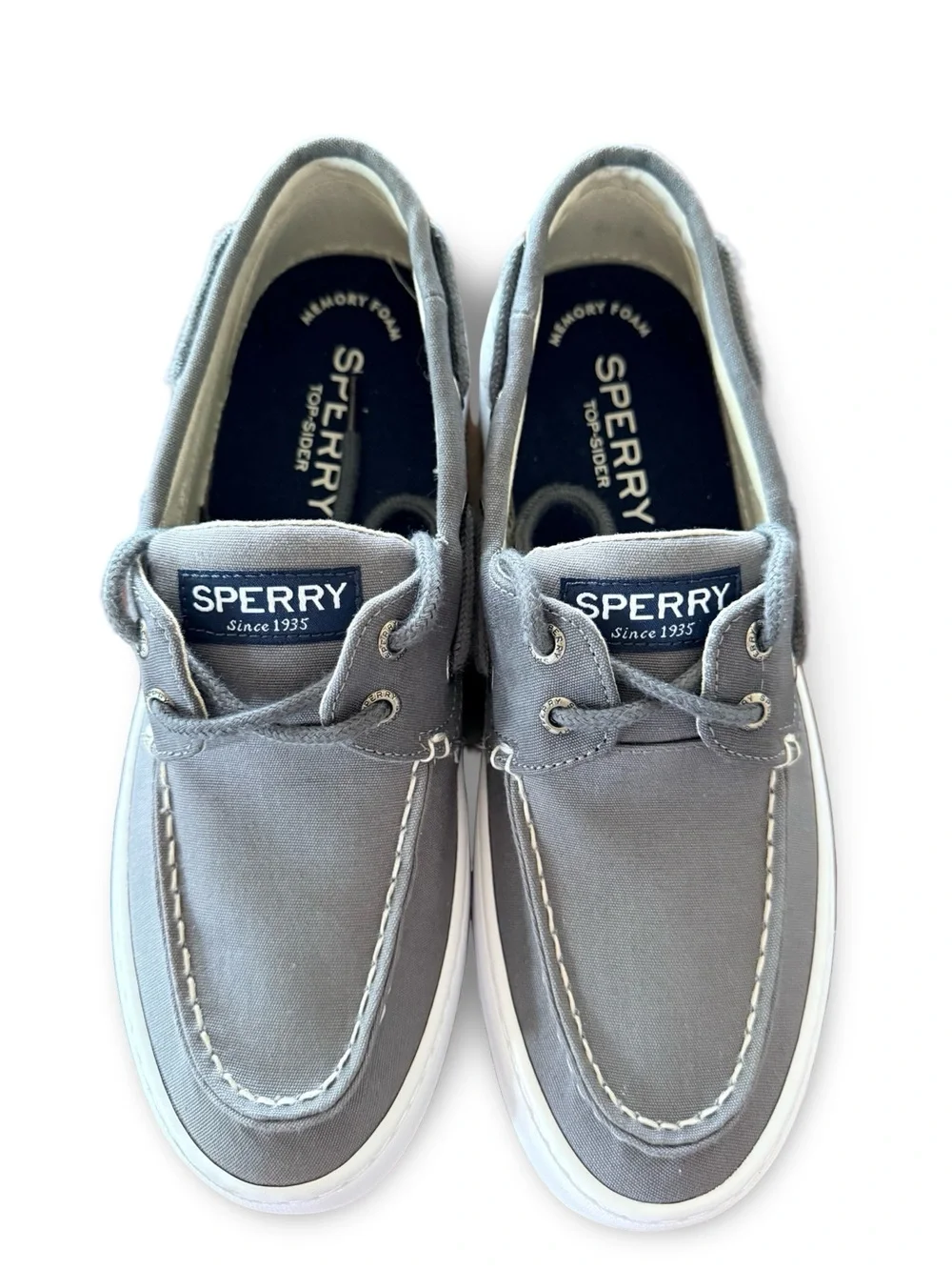 Brand New Sperry Men's Grey Canvas Boat Shoes Size 8.5